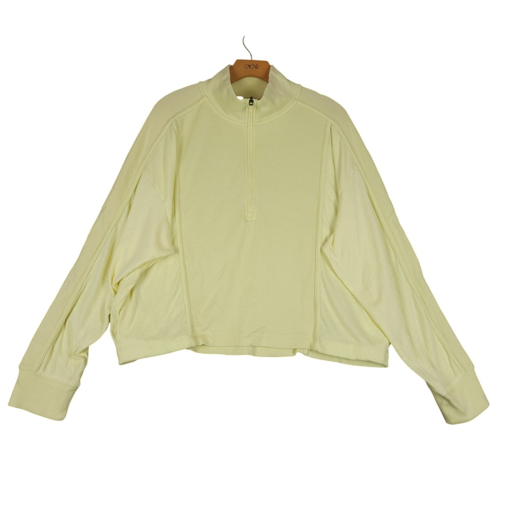 Danskin Light Yellow‎ Ribbed 1/4 Zip Cropped Pullover Sweatshirt Top XL TG XG